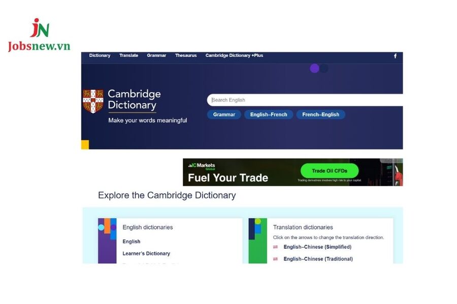 Trang web Cambridge Dictionary