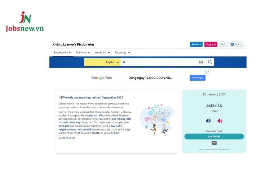 Trang web Oxford Learner's Dictionary