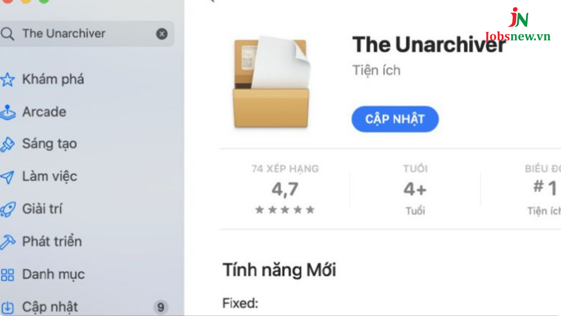 Bước 1: Người dùng vào App Store > tải The Unarchiver về để giải nén.