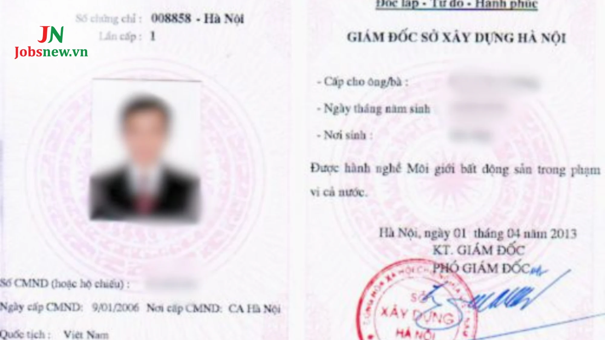 Chứng chỉ môi giới bất động sản